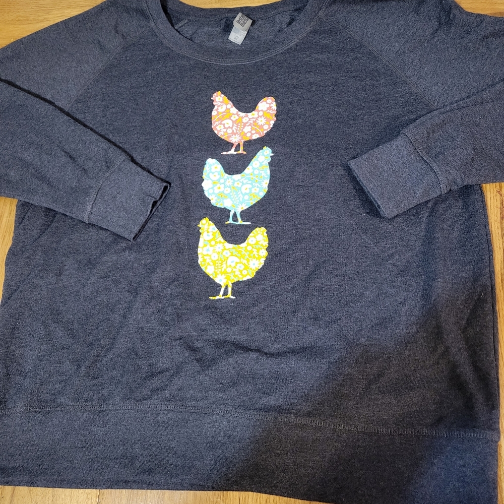 Instant Message 2XL heathered gray lightweigh floral chicken crewneck sweatshirt